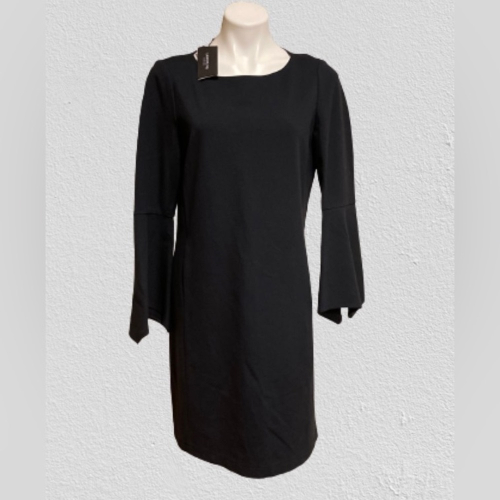 LAFAYETTE 148 NY Paloma Punto Milano Shift Black Dress W/Sling Bell Sleeves NWT!